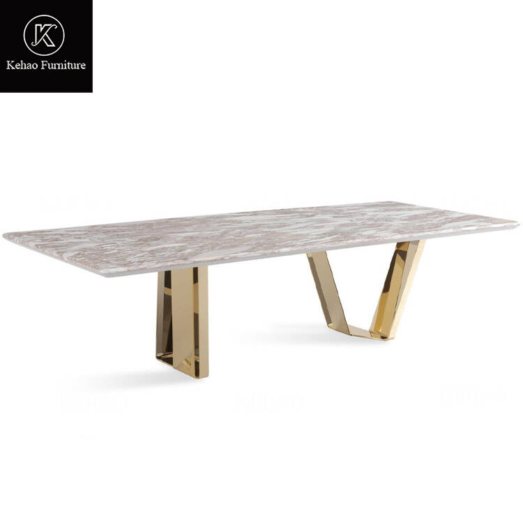 Luxury Dining Table With Golden Stainless Steel 8 10 Seater Dining Chairs Rectangle Marble Top Dining Table Set