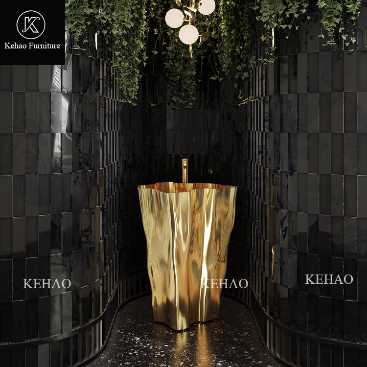 Italy Luxury Golden Stainless Steel Wash Basin Modern Design Column Basin Master Bathroom with Eden Freestand Sink for Apartment