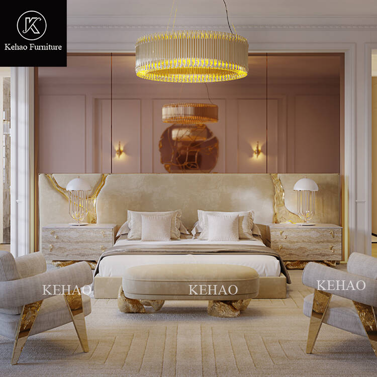 High End Italian Luxury Bedroom Bed Furniture Set Custom Stainless Steel Frame Leather Bed Queen King Size Headboard Double Bed