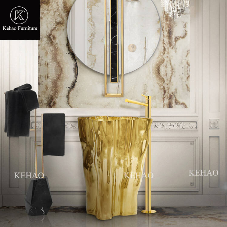 Italy Luxury Golden Stainless Steel Wash Basin Modern Design Column Basin Master Bathroom with Eden Freestand Sink for Apartment