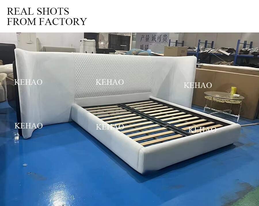 Italian Wedding Bedroom Set Wide Headboard Double Villa Bed Up-holstered Beds