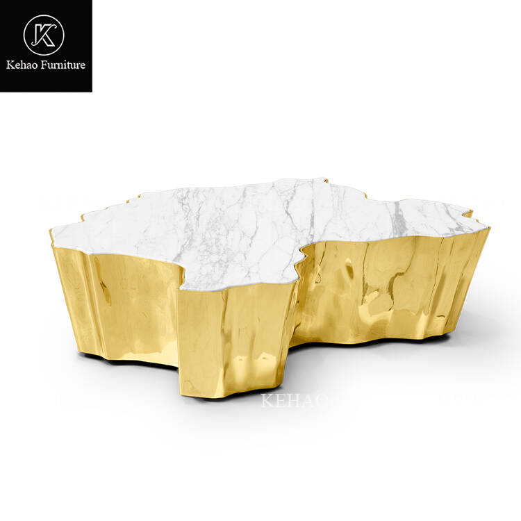 Modern Living Room Furniture Stainless Steel Irregular Shape Coffee Table Metal Luxury White Marble Top Coffee Table