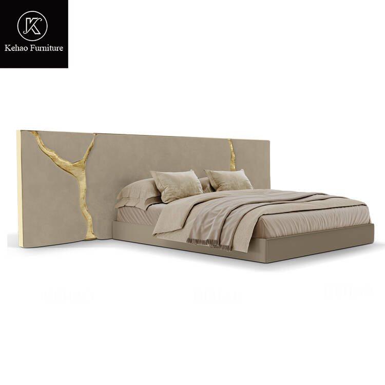 High End Italian Luxury Bedroom Bed Furniture Set Custom Stainless Steel Frame Leather Bed Queen King Size Headboard Double Bed