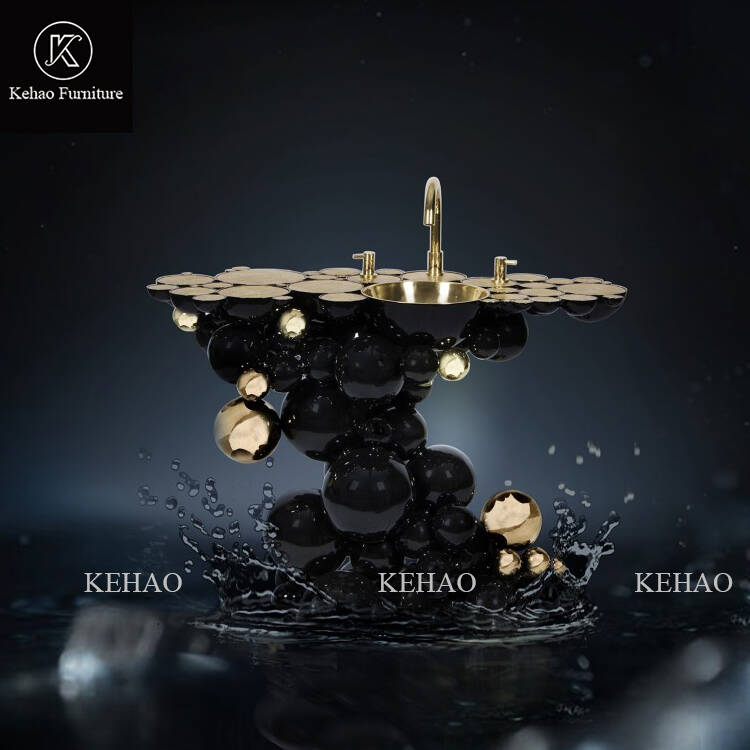 Luxury Villa Black Stainless Steel Ball Shape Bathroom Sink Freestanding Washstand Newton Washbasin